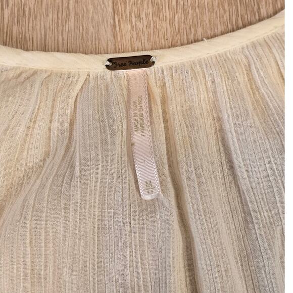 Free People Embroidered Peasant Hi-Low Dress Ivory Pink Boho Style Sz M - Picture 3 of 3